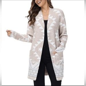 Frye The Cozy Cardigan Open Front Aztec Western Geometric Knit Sweater Large